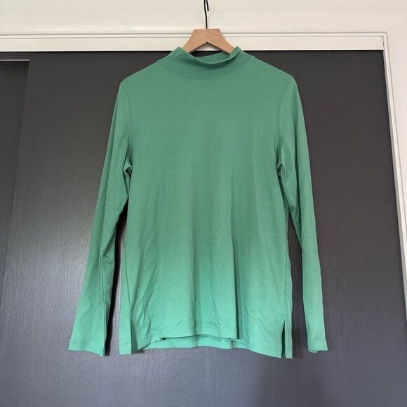 Peruvian Connection Green Pima Cotton Mock Neck Top sz L - Picture 1 of 4
